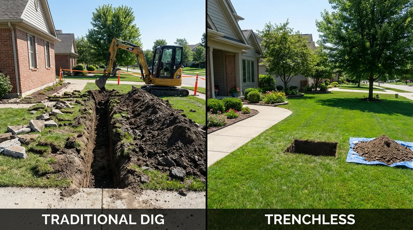 Trenchless sewer repair with minimal yard damage versus traditional excavation in Windsor, IL